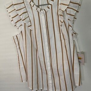 LC Lauren Conrad White and Brown Striped Blouse